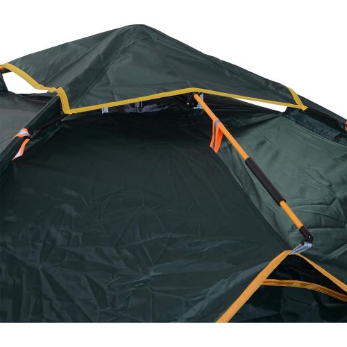  Outsunny Doppelzelt Campingzelt Outdoorzelt Familienzelt Quick-Up-Zelt 2 Erwachsene + 1 Kind 4 Jahreszeiten wasserdicht Tragetasche 2 Tueren Polyester + Glasfaser Dunkelgruen 210 x 2