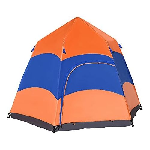  Outsunny Quick Up Tent Double Wall Tent Outdoor Family Tent Pop-Up for 5-6 People 4 Seasons Waterproof with Carry Bag Mosquito Net 2 Doors Polyester + Fiber Orange + Blue 280 x 280