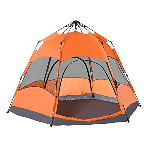  Outsunny Quick Up Tent Double Wall Tent Outdoor Family Tent Pop-Up for 5-6 People 4 Seasons Waterproof with Carry Bag Mosquito Net 2 Doors Polyester + Fiber Orange + Blue 280 x 280