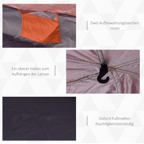  Outsunny Quick Up Tent Double Wall Tent Outdoor Family Tent Pop-Up for 5-6 People 4 Seasons Waterproof with Carry Bag Mosquito Net 2 Doors Polyester + Fiber Orange + Blue 280 x 280