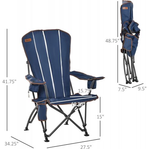  Outsunny Folding Camping Chair, Beach Lounge Chair with High Back, Durable Oxford Fabric, Built-in Cup Holder, Bottle Opener, Blue