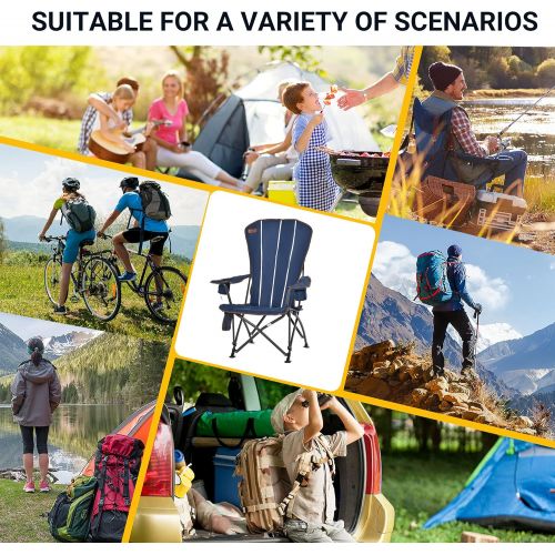  Outsunny Folding Camping Chair, Beach Lounge Chair with High Back, Durable Oxford Fabric, Built-in Cup Holder, Bottle Opener, Blue