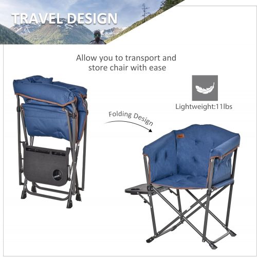  Outsunny Outdoor Director Chair, Folding Camping Chair with Thick Padded, Side Table and Heavy Duty Frame for Camping, Picnic, Beach, Hiking, Travel, Blue