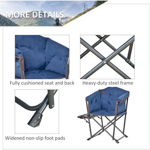  Outsunny Outdoor Director Chair, Folding Camping Chair with Thick Padded, Side Table and Heavy Duty Frame for Camping, Picnic, Beach, Hiking, Travel, Blue