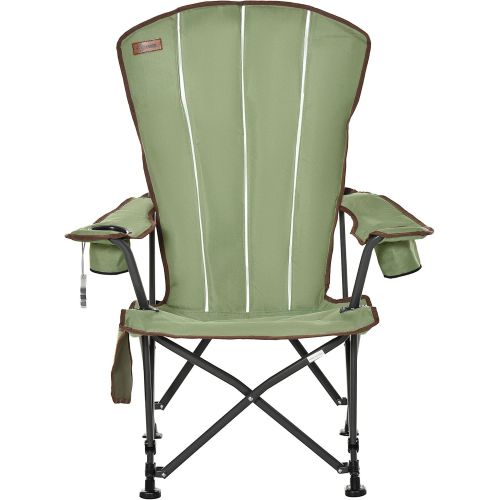 Outsunny Folding Camping Chair, Beach Lounge Chair with High Back, Durable Oxford Fabric, Built-in Cup Holder, Bottle Opener, Green