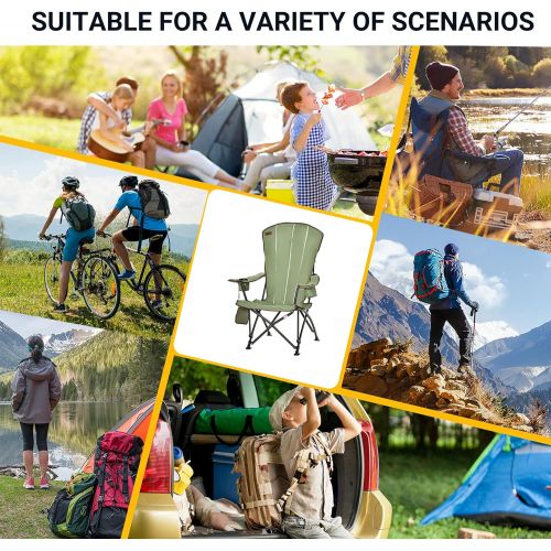  Outsunny Folding Camping Chair, Beach Lounge Chair with High Back, Durable Oxford Fabric, Built-in Cup Holder, Bottle Opener, Green