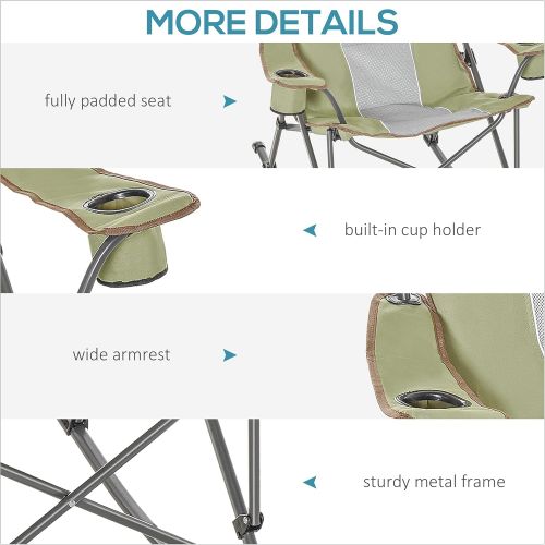  Outsunny Outdoor Folding Beach Camping Chair with Strong Steel Legs, Side Cup Holder, & Durable Oxford Fabric, Green