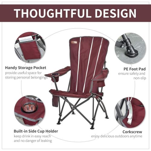  Outsunny Folding Camping Chair, Beach Lounge Chair with High Back, Durable Oxford Fabric, Built-in Cup Holder, Bottle Opener, Red