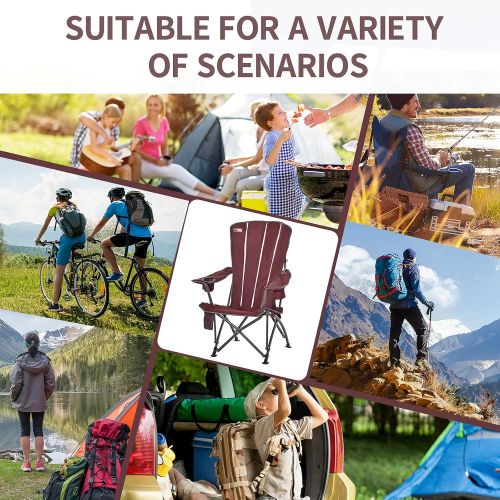  Outsunny Folding Camping Chair, Beach Lounge Chair with High Back, Durable Oxford Fabric, Built-in Cup Holder, Bottle Opener, Red