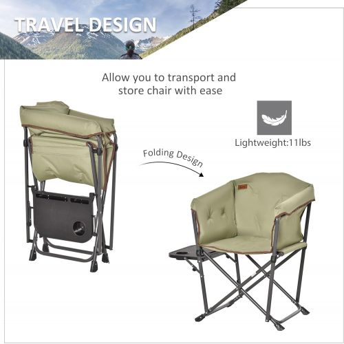  Outsunny Outdoor Director Chair, Folding Camping Chair with Thick Padded, Side Table and Heavy Duty Frame for Camping, Picnic, Beach, Hiking, Travel, Green