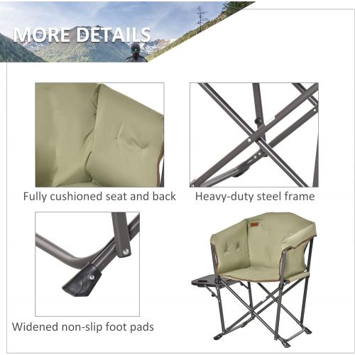  Outsunny Outdoor Director Chair, Folding Camping Chair with Thick Padded, Side Table and Heavy Duty Frame for Camping, Picnic, Beach, Hiking, Travel, Green