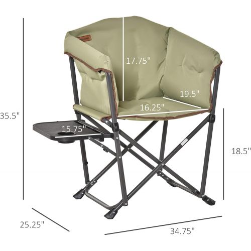  Outsunny Outdoor Director Chair, Folding Camping Chair with Thick Padded, Side Table and Heavy Duty Frame for Camping, Picnic, Beach, Hiking, Travel, Green