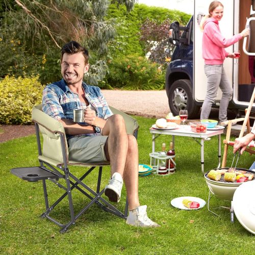  Outsunny Outdoor Director Chair, Folding Camping Chair with Thick Padded, Side Table and Heavy Duty Frame for Camping, Picnic, Beach, Hiking, Travel, Green