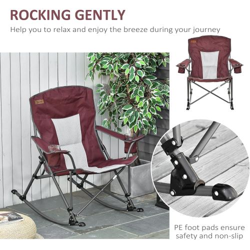  Outsunny Outdoor Folding Beach Camping Chair with Strong Steel Legs, Side Cup Holder, & Durable Oxford Fabric, Red