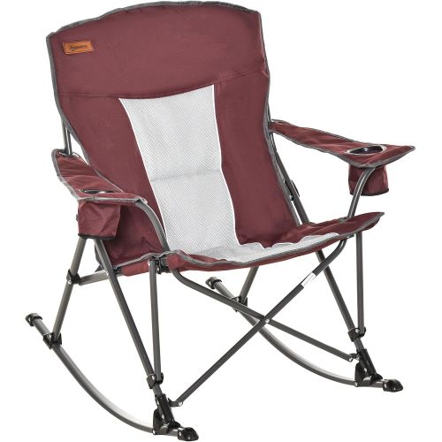  Outsunny Outdoor Folding Beach Camping Chair with Strong Steel Legs, Side Cup Holder, & Durable Oxford Fabric, Red