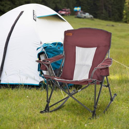  Outsunny Outdoor Folding Beach Camping Chair with Strong Steel Legs, Side Cup Holder, & Durable Oxford Fabric, Red