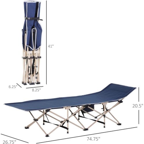  Outsunny Folding Camping Cots for Adults with Carry Bags, Side Pockets, Outdoor Portable Sleeping Bed for Travel Camp Vocation, Blue