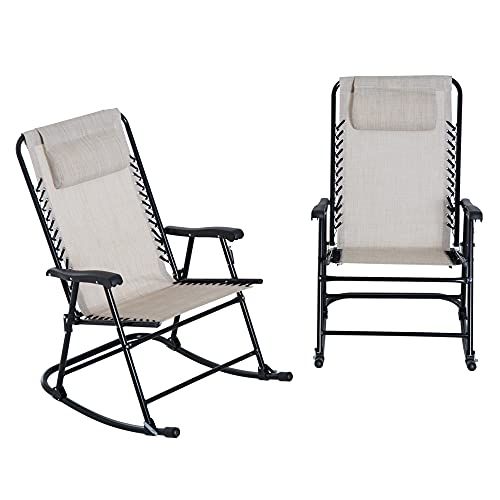  Outsunny Mesh Outdoor Patio Folding Rocking Chair Set - Cream White