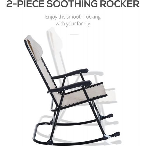  Outsunny Mesh Outdoor Patio Folding Rocking Chair Set - Cream White