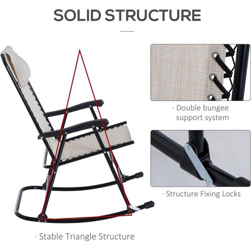  Outsunny Mesh Outdoor Patio Folding Rocking Chair Set - Cream White
