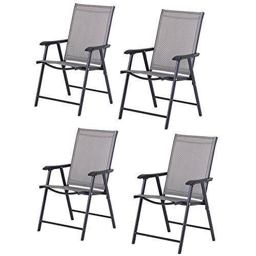  Outsunny Folding Outdoor Patio Chairs Set of 4 Stackable Portable for Deck, Garden, Camping and Travel