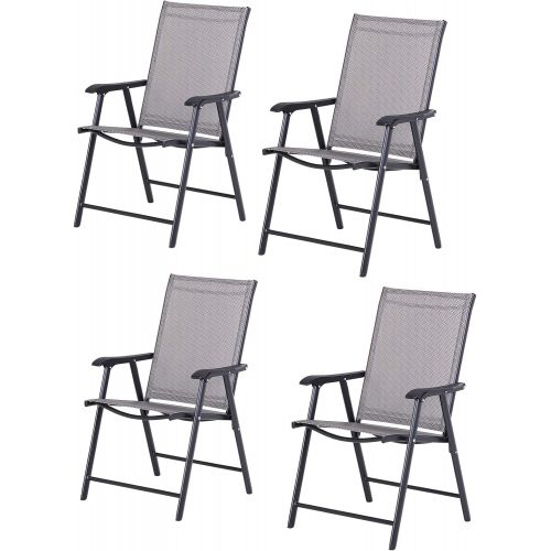  Outsunny Folding Outdoor Patio Chairs Set of 4 Stackable Portable for Deck, Garden, Camping and Travel