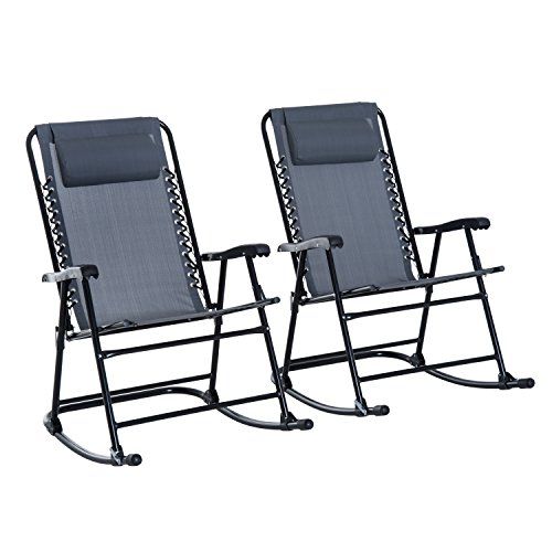  Outsunny Mesh Outdoor Patio Folding Rocking Chair Set - Grey