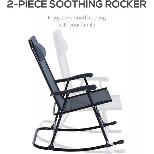  Outsunny Mesh Outdoor Patio Folding Rocking Chair Set - Grey