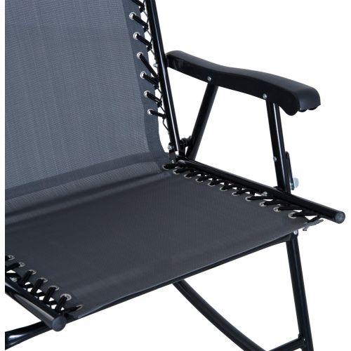  Outsunny Mesh Outdoor Patio Folding Rocking Chair Set - Grey