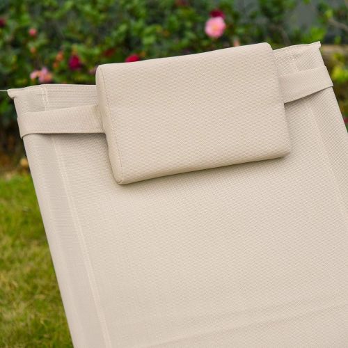  Outsunny Outdoor Rocking Chair, Patio Sling Sun Lounger, Pocket, Recliner Rocker, Lounge Chair with Detachable Pillow for Deck, Garden or Pool, Cream White