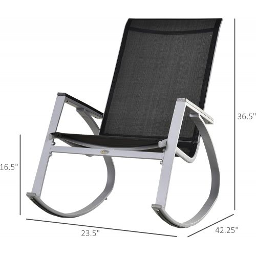  Outsunny Outdoor Modern Front Porch Patio Rocking Sling Chair - Black/Silver