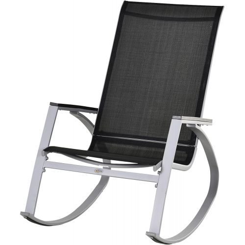  Outsunny Outdoor Modern Front Porch Patio Rocking Sling Chair - Black/Silver