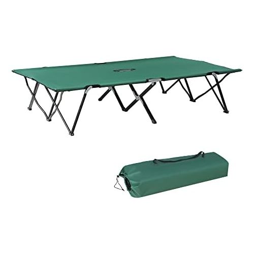  Outsunny 2 Person Folding Camping Cot for Adults, 50 Extra Wide Outdoor Portable Sleeping Cot with Carry Bag, Elevated Camping Bed, Beach Hiking, Green