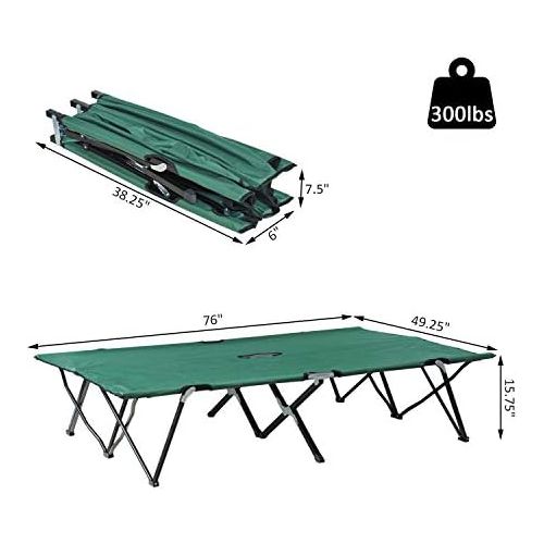  Outsunny 2 Person Folding Camping Cot for Adults, 50 Extra Wide Outdoor Portable Sleeping Cot with Carry Bag, Elevated Camping Bed, Beach Hiking, Green