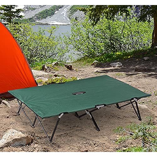  Outsunny 2 Person Folding Camping Cot for Adults, 50 Extra Wide Outdoor Portable Sleeping Cot with Carry Bag, Elevated Camping Bed, Beach Hiking, Green