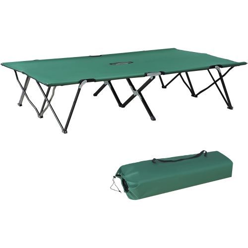  Outsunny 2 Person Folding Camping Cot for Adults, 50 Extra Wide Outdoor Portable Sleeping Cot with Carry Bag, Elevated Camping Bed, Beach Hiking, Green