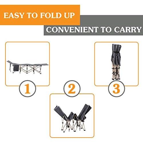  Outsunny Folding Camping Cots for Adults with Carry Bags, Side Pockets, Outdoor Portable Sleeping Bed for Travel Camp Vocation, Grey