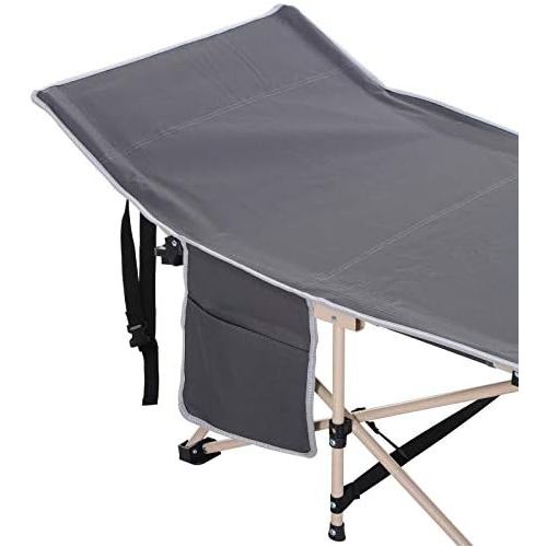  Outsunny Folding Camping Cots for Adults with Carry Bags, Side Pockets, Outdoor Portable Sleeping Bed for Travel Camp Vocation, Grey
