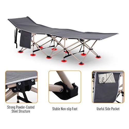  Outsunny Folding Camping Cots for Adults with Carry Bags, Side Pockets, Outdoor Portable Sleeping Bed for Travel Camp Vocation, Grey