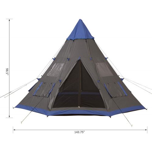  Outsunny Large 6-Person Metal Teepee Camping Tent with Weather Protection, Portable Design, and Included Carrying Bag