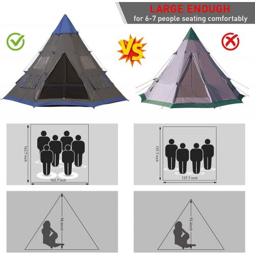  Outsunny Large 6-Person Metal Teepee Camping Tent with Weather Protection, Portable Design, and Included Carrying Bag