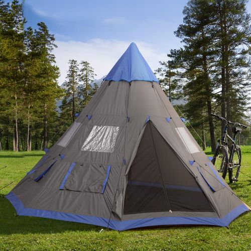  Outsunny Large 6-Person Metal Teepee Camping Tent with Weather Protection, Portable Design, and Included Carrying Bag