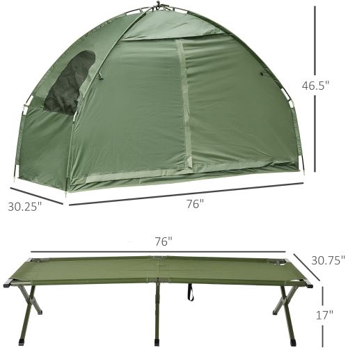  Outsunny 1 Person Compact Pop Up Portable Folding Outdoor Elevated Camping Cot Tent Combo Set