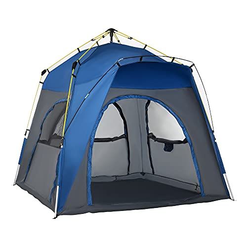  Outsunny Easy Pop Up Tent 4 Person Automatic Hydraulic Family Quick Setup Camping Tents w/Windows, Doors Carry Bag Included