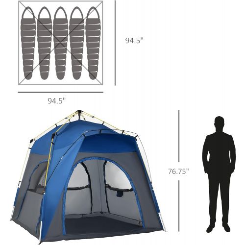  Outsunny Easy Pop Up Tent 4 Person Automatic Hydraulic Family Quick Setup Camping Tents w/Windows, Doors Carry Bag Included