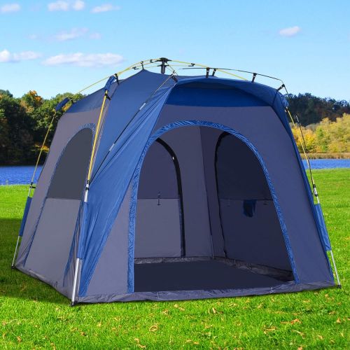  Outsunny Easy Pop Up Tent 4 Person Automatic Hydraulic Family Quick Setup Camping Tents w/Windows, Doors Carry Bag Included