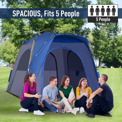  Outsunny Easy Pop Up Tent 4 Person Automatic Hydraulic Family Quick Setup Camping Tents w/Windows, Doors Carry Bag Included