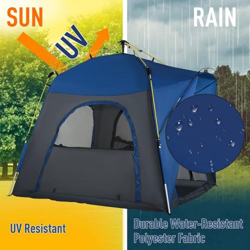  Outsunny Camping Tents 4 Person Pop Up Tent Quick Setup Automatic Hydraulic Family Travel Tent w/Windows, Doors Carry Bag Included