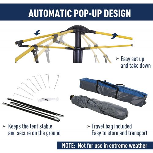  Outsunny Camping Tents 4 Person Pop Up Tent Quick Setup Automatic Hydraulic Family Travel Tent w/Windows, Doors Carry Bag Included