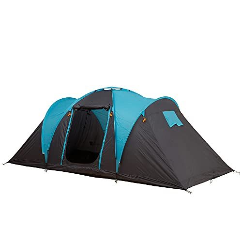  Outsunny 4 Person Family Camping Tent 3 Rooms 3-Season Water-Resistance 3000mm Polyester Outdoor Home Festival Hiking - Blue&Grey